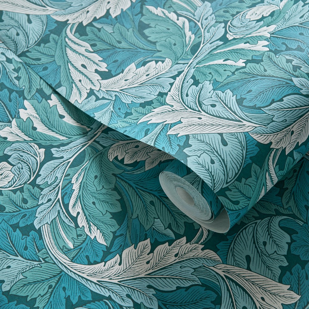 Acanthus Wallpaper W0175/04 by Clarke & Clarke in Teal Blue